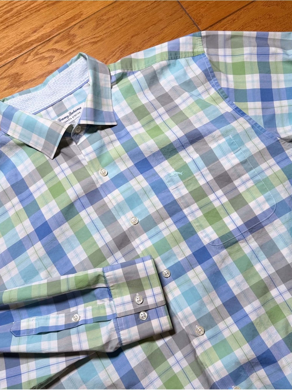 Tommy Bahama Blue, Green & Gray Plaid Casual Button-Down Shirt
